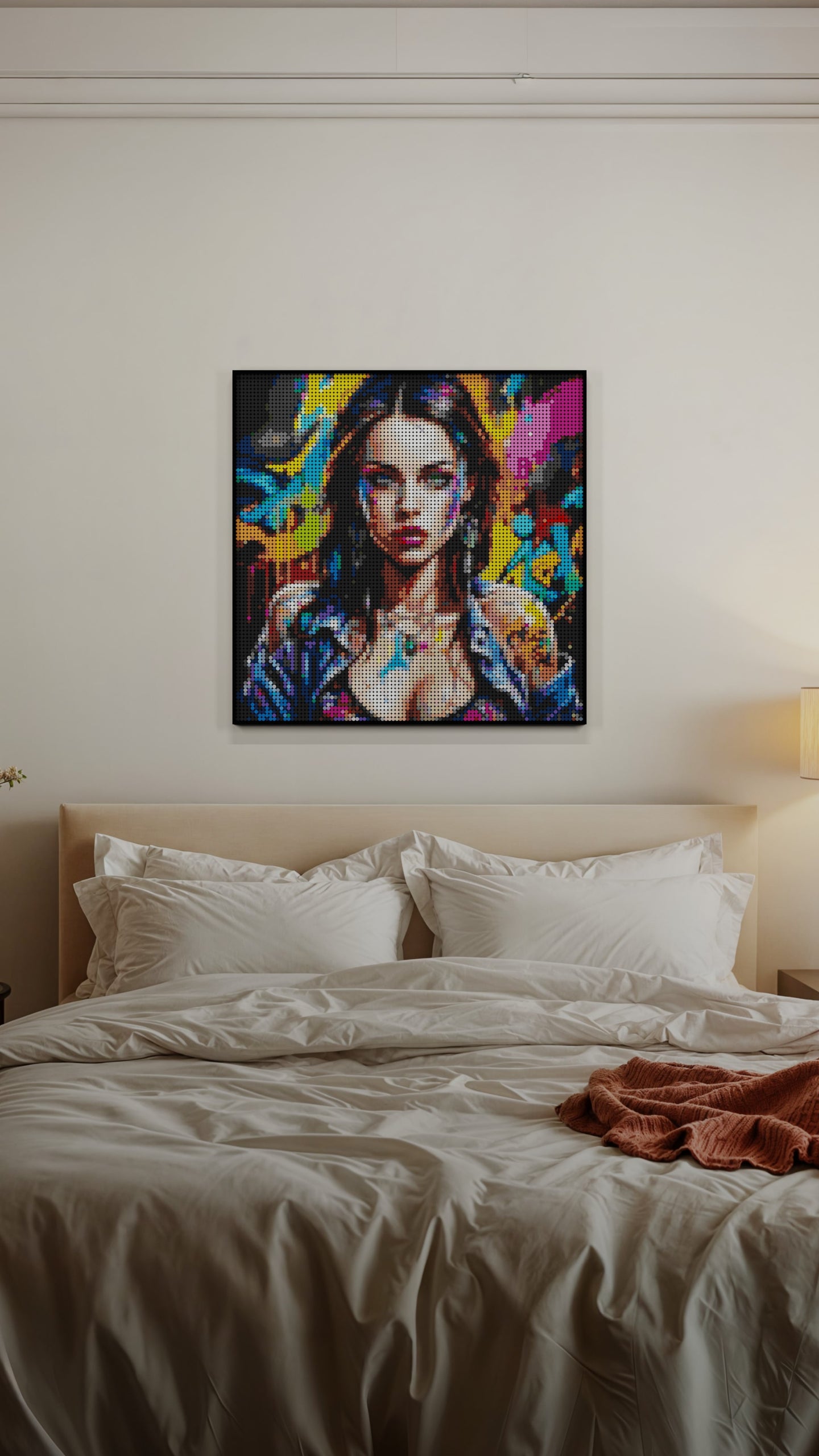 Euphoria in Motion LEGO® Style mosaic wall art made from colorful plastic bricks